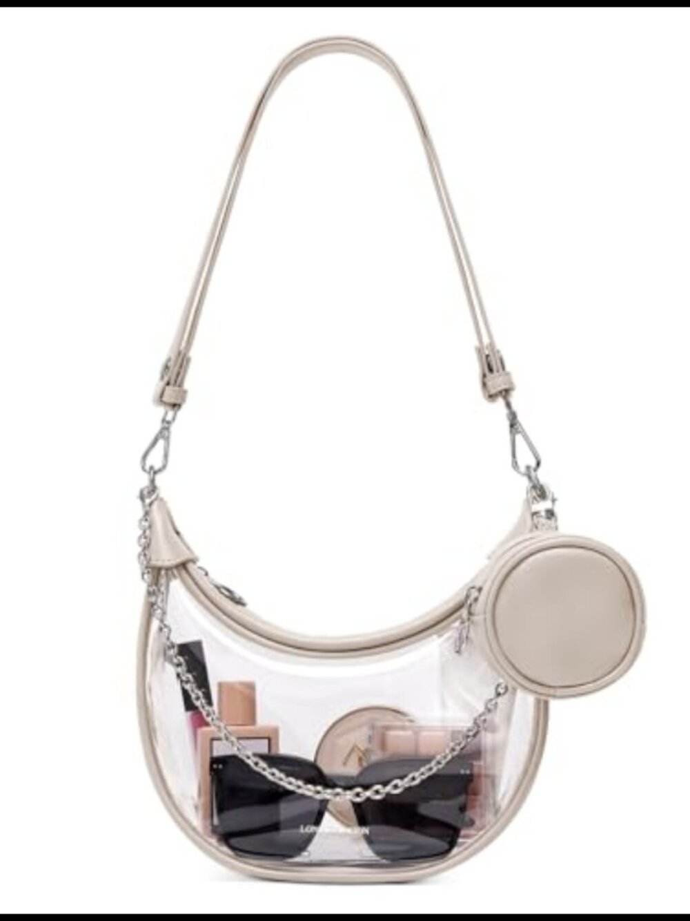 Clear PVC Hobo Shoulder Bag Stadium Approved with Coin Purse & Chain Strap